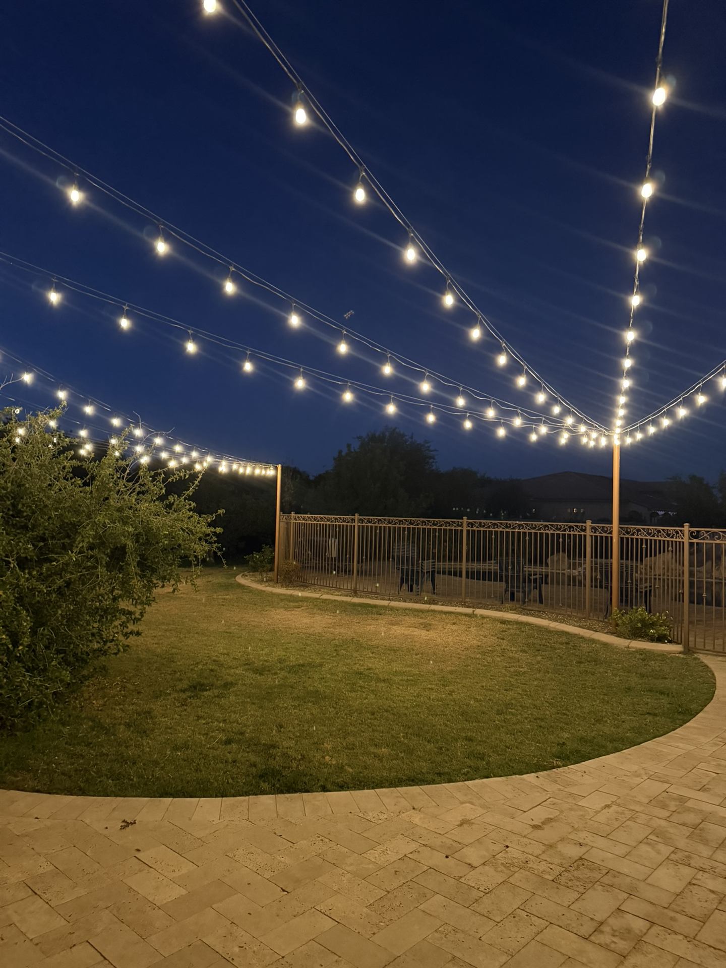 Bistro string lighting over patio