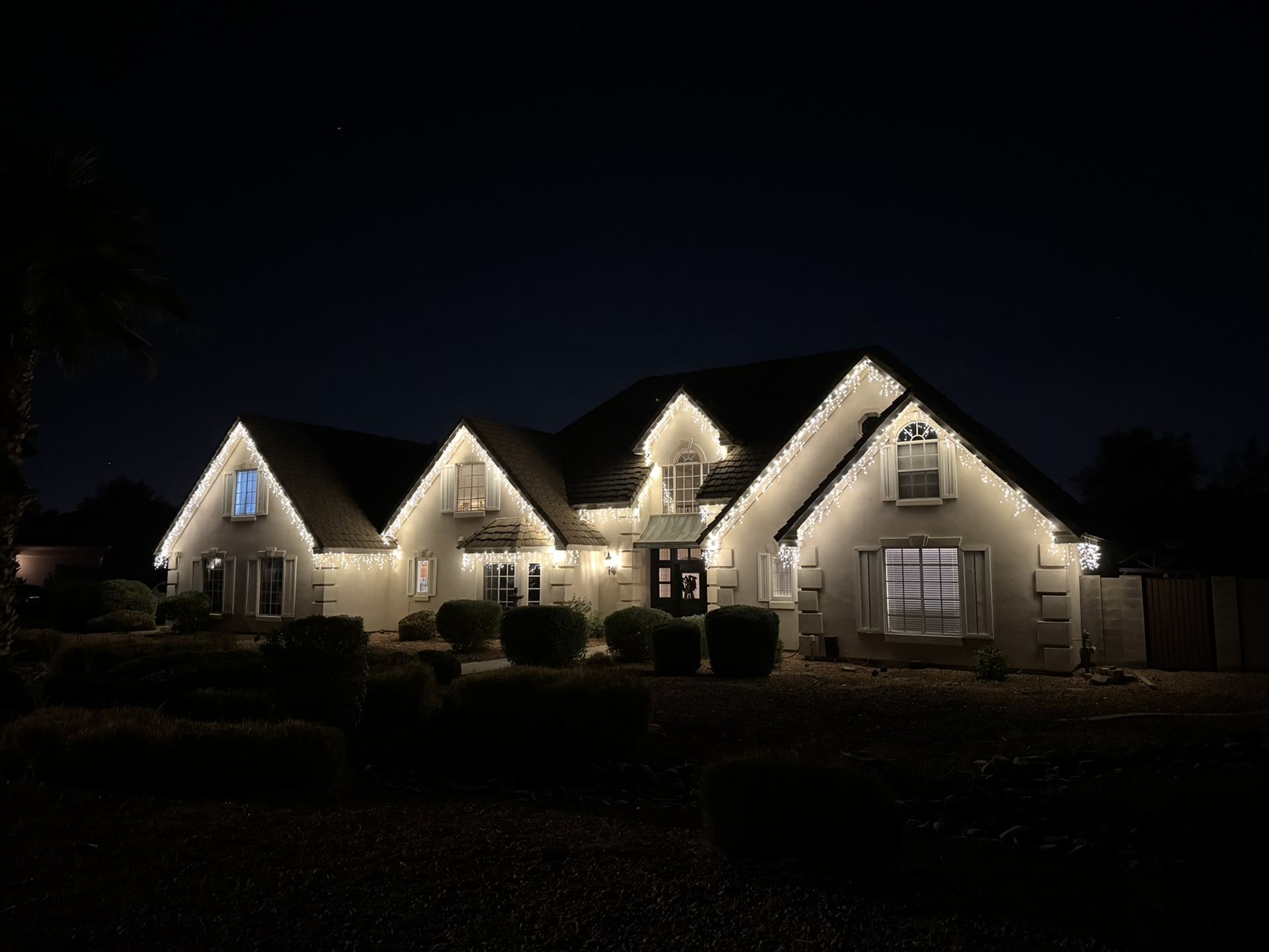 Warm white icicle holiday lights